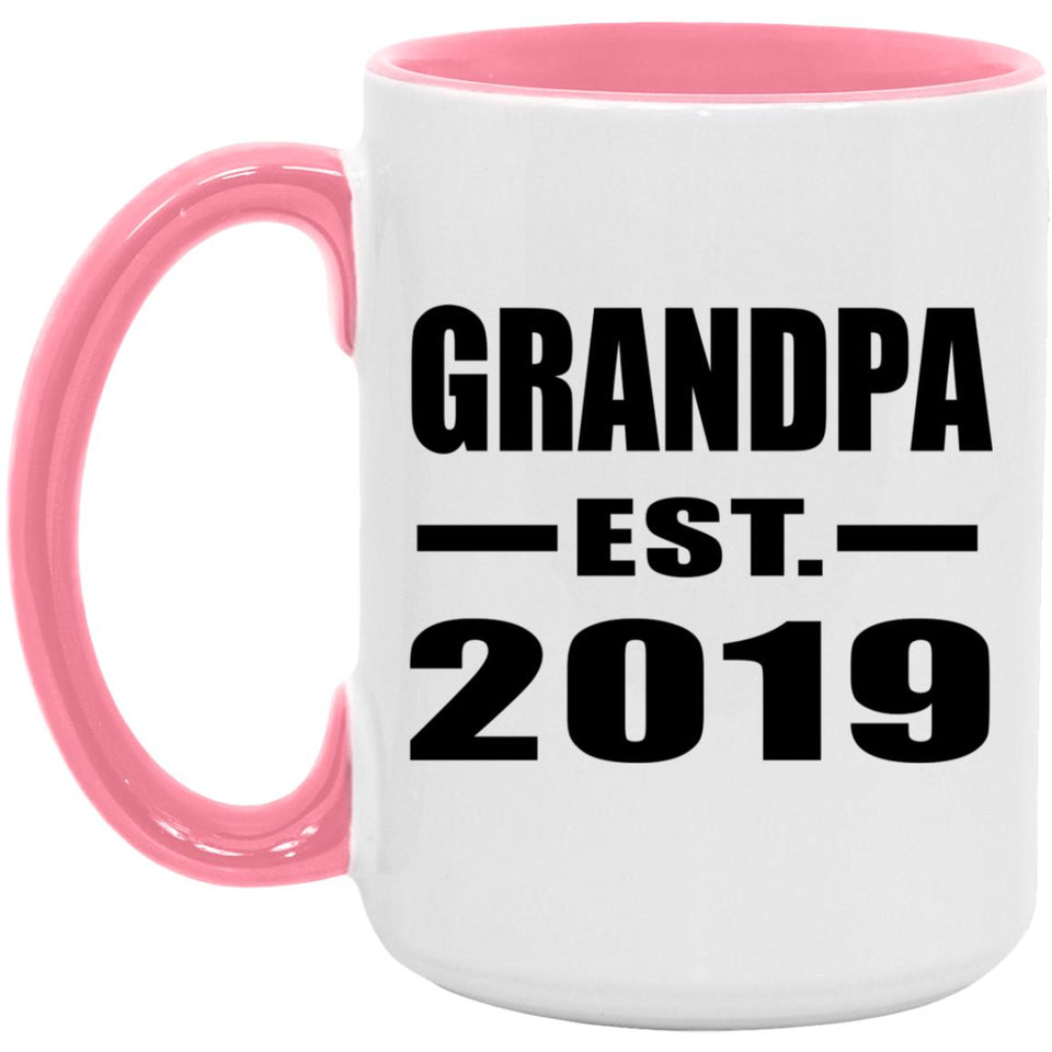 Grandpa Established EST. 2019 - 15oz Accent Mug Pink