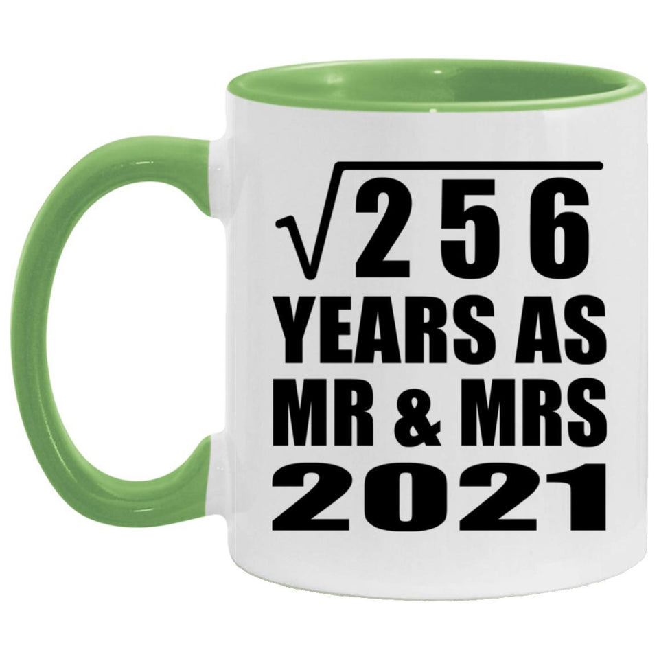 16th Anniversary Square Root of 256 Years As Mr & Mrs 2021 - 11oz Accent Mug Green