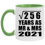 16th Anniversary Square Root of 256 Years As Mr & Mrs 2021 - 11oz Accent Mug Green