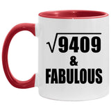 97th Birthday Square Root of 9409 & Fabulous - 11oz Accent Mug Red