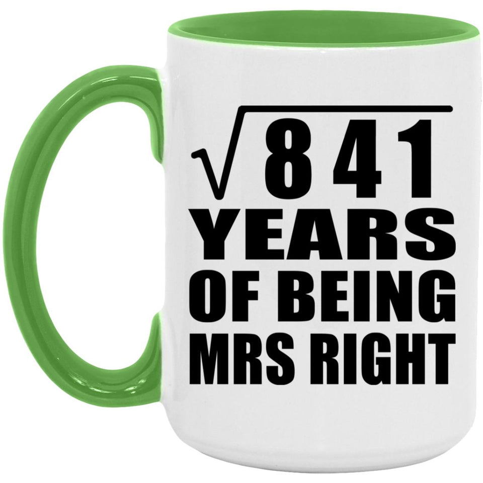 29th Anniversary Square Root of 841 Years of Being Mrs Right - 15oz Accent Mug Green