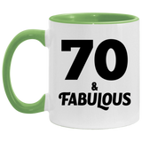 70th Birthday 70 & Fabulous - 11oz Accent Mug Green