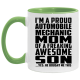 Proud Automobile Mechanic Mom Of Awesome Son - 11oz Accent Mug Green