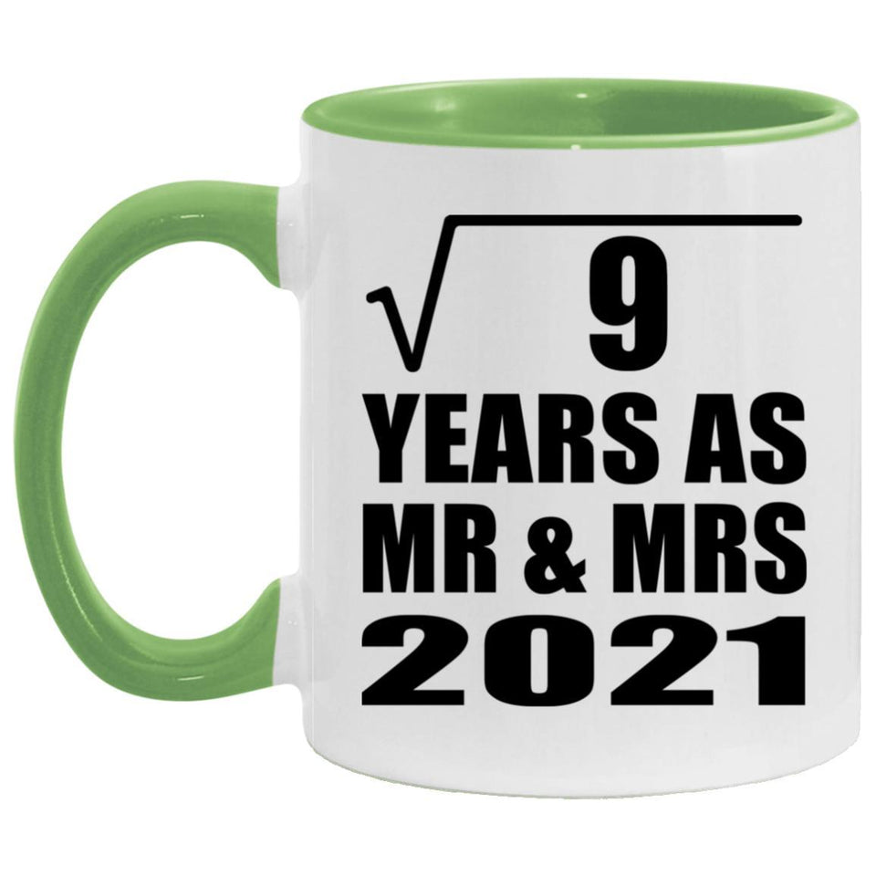 3rd Anniversary Square Root of 9 Years As Mr & Mrs 2021 - 11oz Accent Mug Green