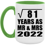 9th Anniversary Square Root of 81 Years As Mr & Mrs 2022 - 15oz Accent Mug Green