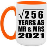 16th Anniversary Square Root of 256 Years As Mr & Mrs 2021 - 15oz Accent Mug Orange
