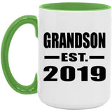 Grandson Established EST. 2019 - 15oz Accent Mug Green