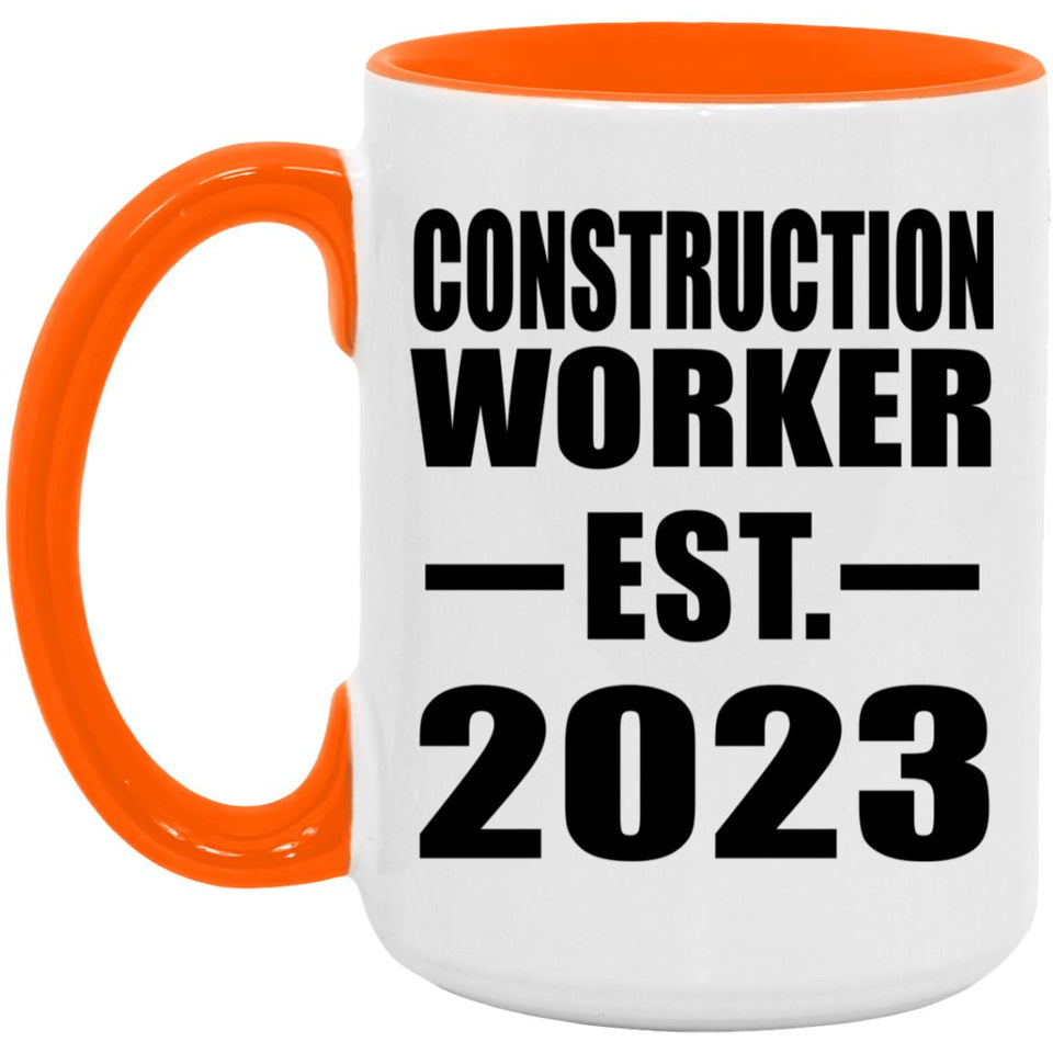 Construction Worker Established EST. 2023 - 15oz Accent Mug Orange