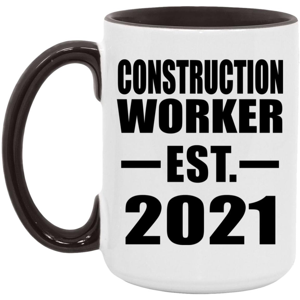 Construction Worker Established EST. 2021 - 15oz Accent Mug Black