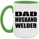 Dad Husband Welder - 15oz Accent Mug Green