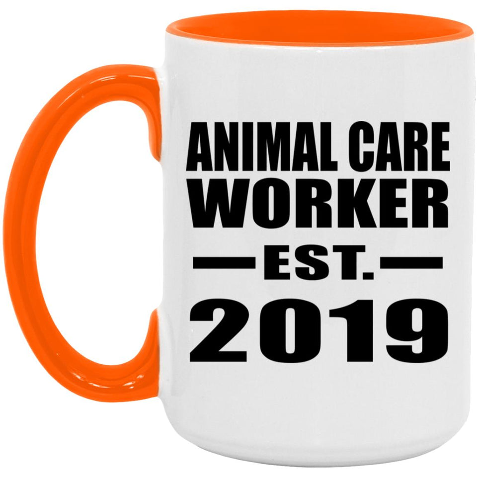 Animal Care Worker Established EST. 2019 - 15oz Accent Mug Orange