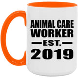 Animal Care Worker Established EST. 2019 - 15oz Accent Mug Orange