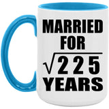 15th Anniversary Married For Square Root of 225 Years - 15oz Accent Mug Blue