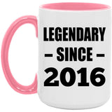 8th Birthday Legendary Since 2016 - 15oz Accent Mug Pink