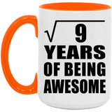 3rd Birthday Square Root of 9 Years of Being Awesome - 15oz Accent Mug Orange