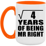 2nd Anniversary Square Root of 4 Years of Being Mr Right - 15oz Accent Mug Orange