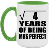 2nd Anniversary Square Root of 4 Years of Mrs Perfect - 15oz Accent Mug Green
