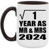1st Anniversary Square Root of 1 Year As Mr & Mrs 2024 - 15oz Accent Mug Black