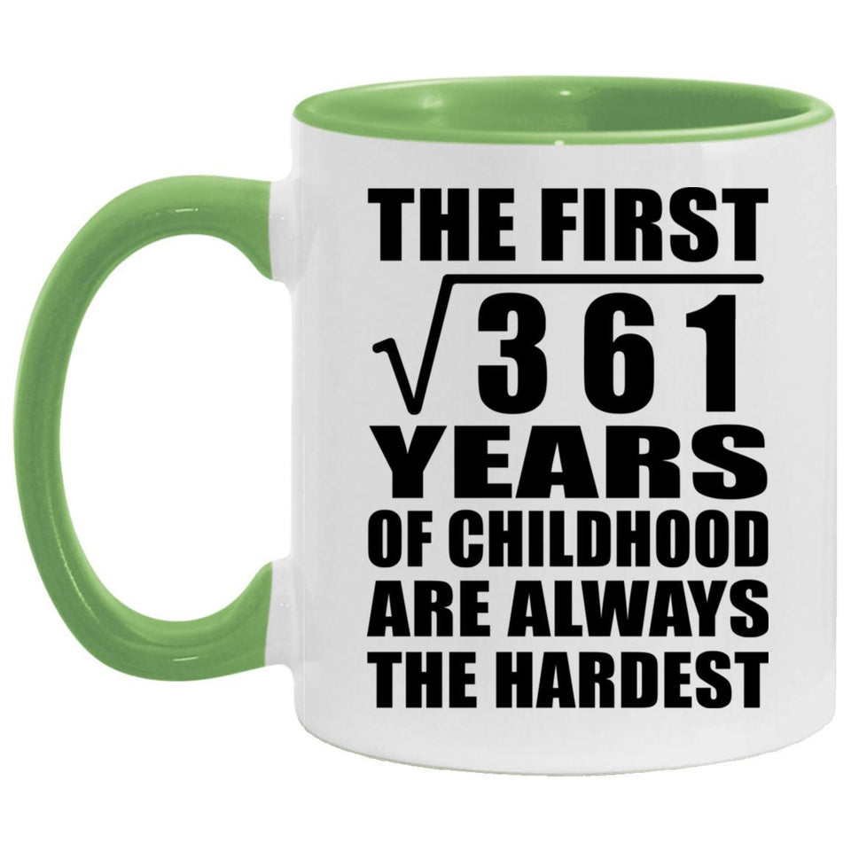 19th Birthday Square Root of 361 Years of Childhood - 11oz Accent Mug Green
