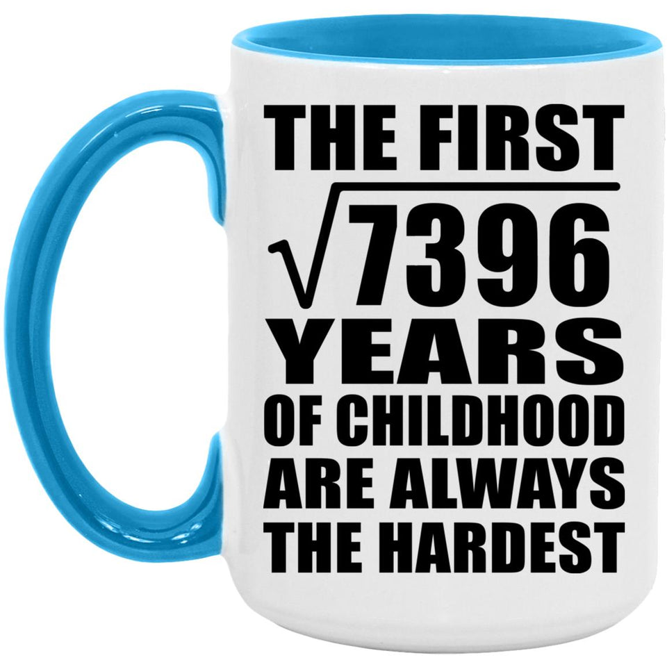 86th Birthday Square Root of 7396 Years of Childhood - 15oz Accent Mug Blue