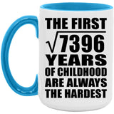 86th Birthday Square Root of 7396 Years of Childhood - 15oz Accent Mug Blue