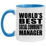 World's Best Social Community Manager - 11oz Accent Mug Blue