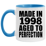 26th Birthday Made In 1998 Aged to Perfection - 11oz Accent Mug Blue