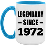 52nd Birthday Legendary Since 1972 - 15oz Accent Mug Blue