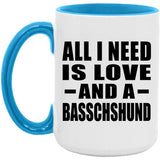 All I Need Is Love And A Basschshund - 15oz Accent Mug Blue