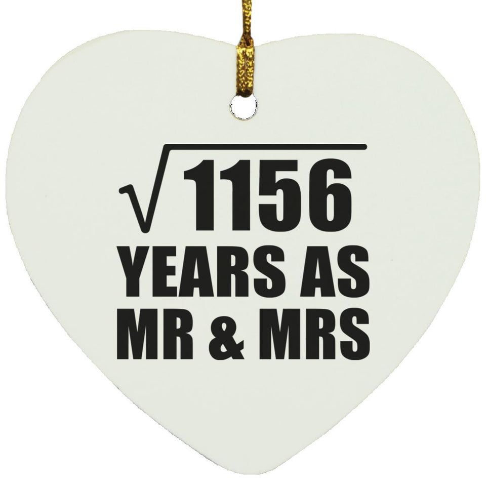 34th Anniversary Square Root of 1156 Years As Mr & Mrs - Heart Ornament