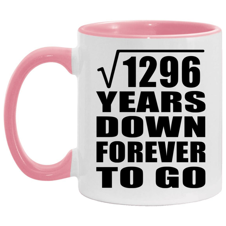 36th Anniversary Square Root of 1296 Years Down Forever To Go - 11oz Accent Mug Pink