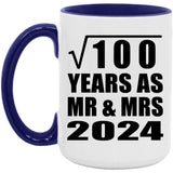 10th Anniversary Square Root of 100 Years As Mr & Mrs 2024 - 15oz Accent Mug Purple