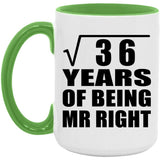 6th Anniversary Square Root of 36 Years of Being Mr Right - 15oz Accent Mug Green