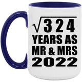 18th Anniversary Square Root of 324 Years As Mr & Mrs 2022 - 15oz Accent Mug Purple