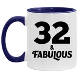 32nd Birthday 32 & Fabulous - 11oz Accent Mug Purple