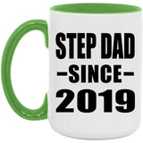 Step Dad Since 2019 - 15oz Accent Mug Green