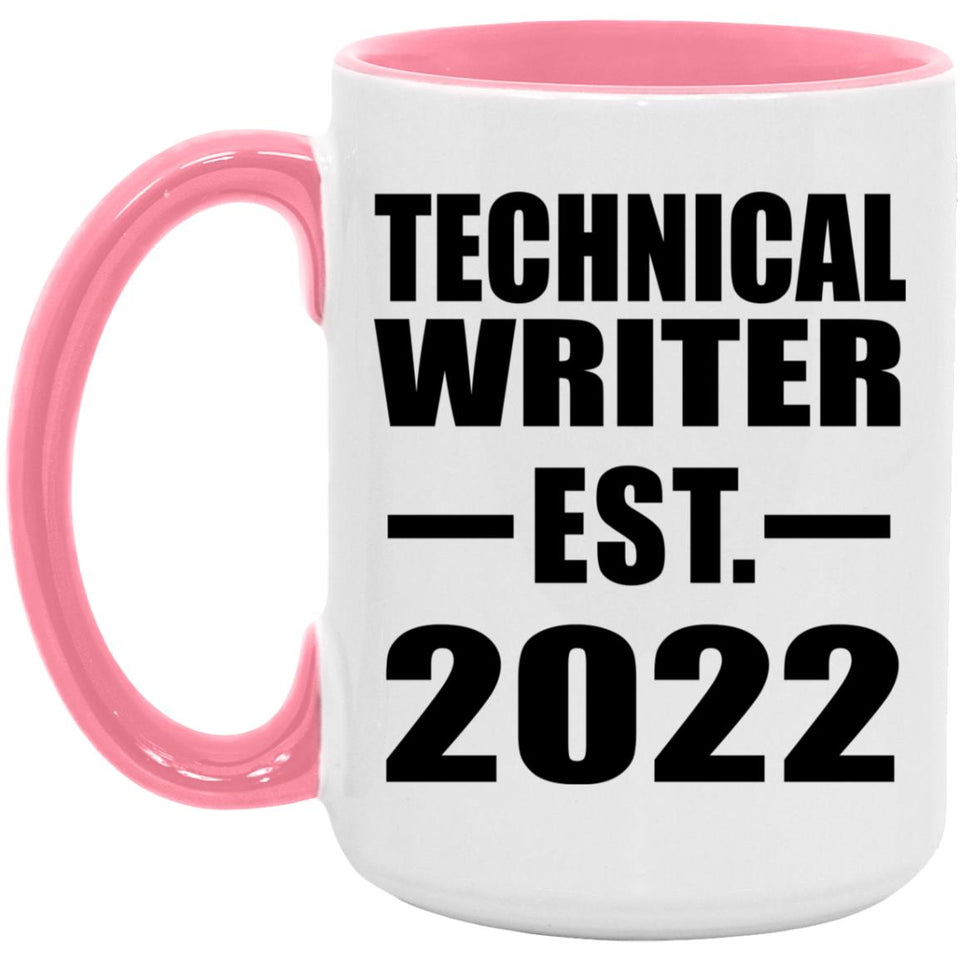 Technical Writer Established EST. 2022 - 15oz Accent Mug Pink