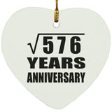 24th Anniversary Square Root of 576 Years Anniversary - Heart Ornament