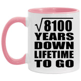 90th Anniversary Square Root of 8100 Years Lifetime To Go - 11oz Accent Mug Pink