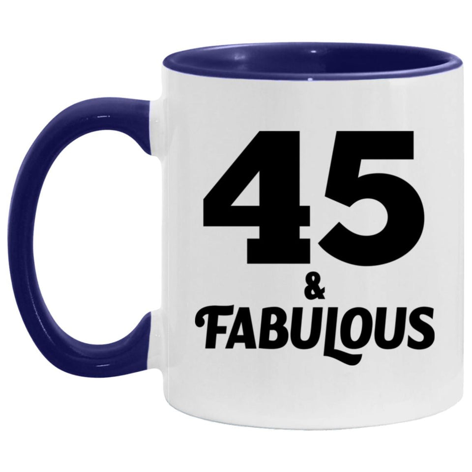 45th Birthday 45 & Fabulous - 11oz Accent Mug Purple