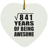 29th Birthday Square Root of 841 Years of Being Awesome - Heart Ornament