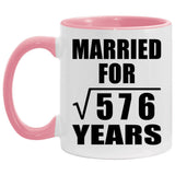 24th Anniversary Married For Square Root of 576 Years - 11oz Accent Mug Pink