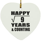 Happy 3rd Anniversary Square Root of 9 Years & Counting - Heart Ornament