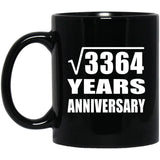 58th Anniversary Square Root of 3364 Years Anniversary - 11oz Coffee Mug Black