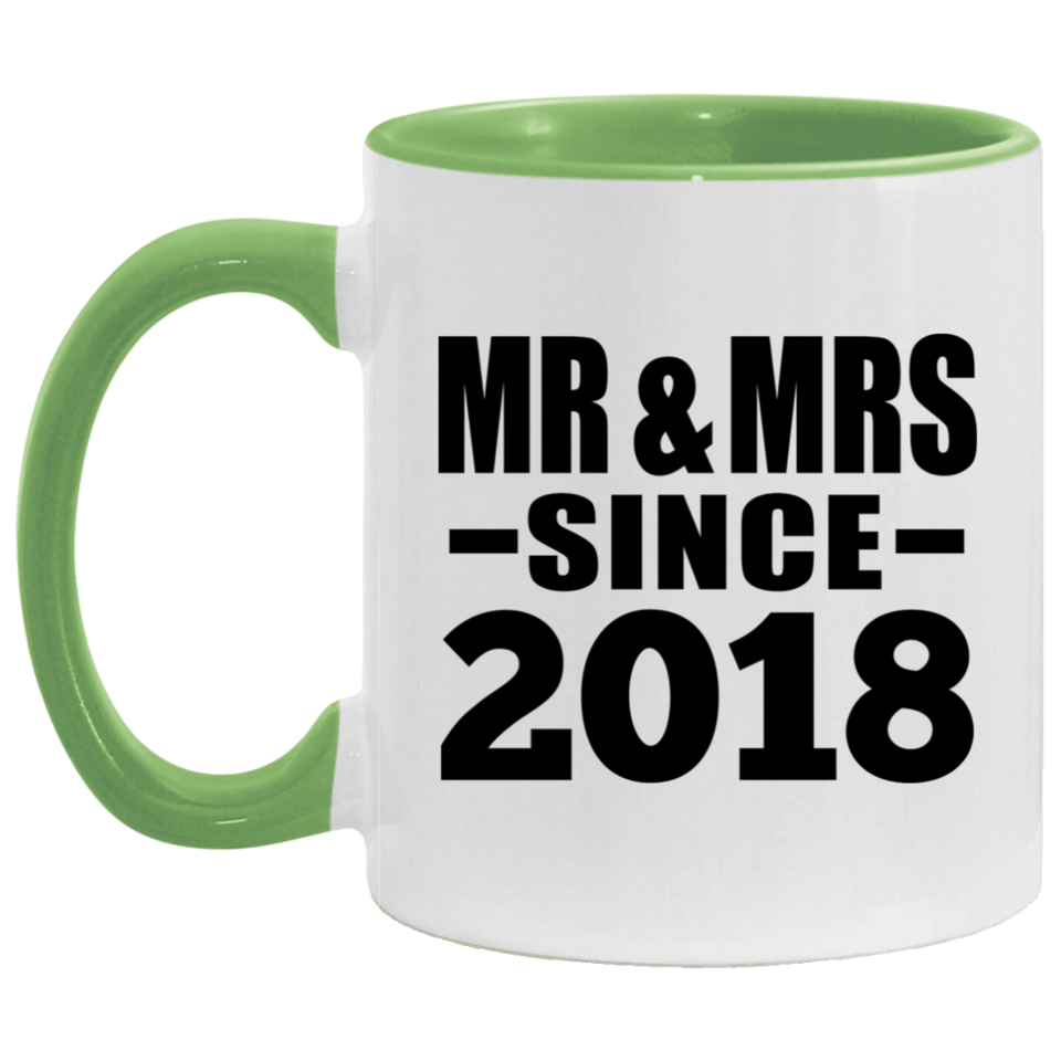 6th Anniversary Mr & Mrs Since 2018 - 11oz Accent Mug Green