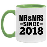 6th Anniversary Mr & Mrs Since 2018 - 11oz Accent Mug Green