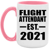 Flight Attendant Established EST. 2021 - 15oz Accent Mug Pink