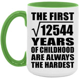 112th Birthday Square Root of 12544 Years of Childhood - 15oz Accent Mug Green