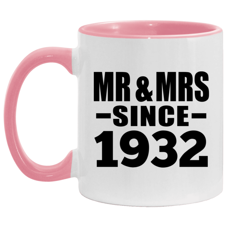 92nd Anniversary Mr & Mrs Since 1932 - 11oz Accent Mug Pink