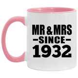 92nd Anniversary Mr & Mrs Since 1932 - 11oz Accent Mug Pink